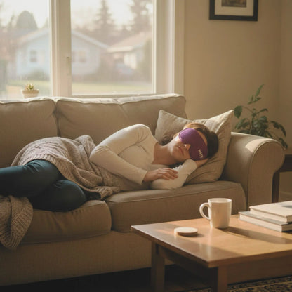 Persona durmiendo en el sofá con un antifaz de Mood | Neuromart