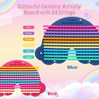 Tablero de actividades sensoriales con forma de arco iris