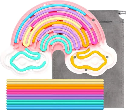 Tablero de actividades sensoriales con forma de arco iris