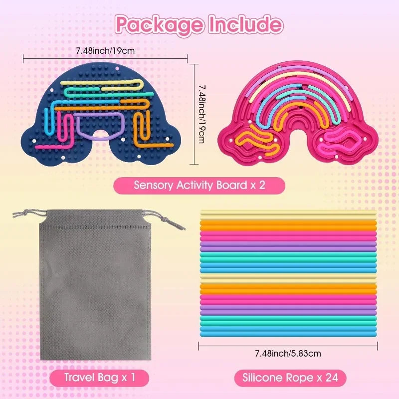 Tablero de actividades sensoriales con forma de arco iris