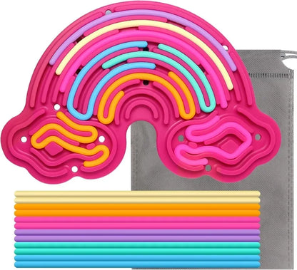 Tablero de actividades sensoriales con forma de arco iris