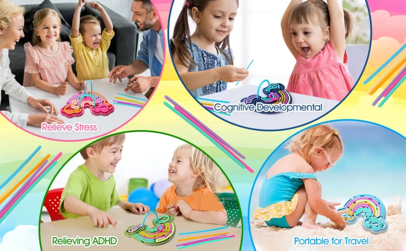 Tablero de actividades sensoriales con forma de arco iris