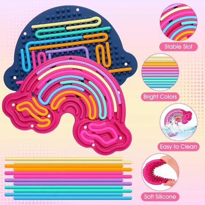 Tablero de actividades sensoriales con forma de arco iris