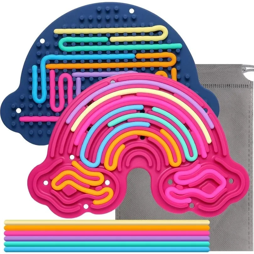 Tablero de actividades sensoriales con forma de arco iris