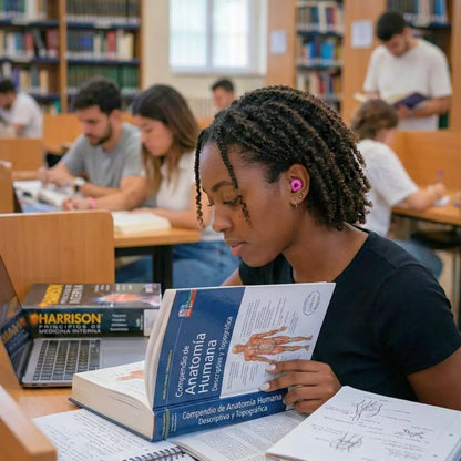 Chica estudiando llevando unos tapones para estudiar de Mood | Neuromart