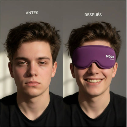 imagen del antes y el despues de usar antifaz Blackout de Mood | Neuromart